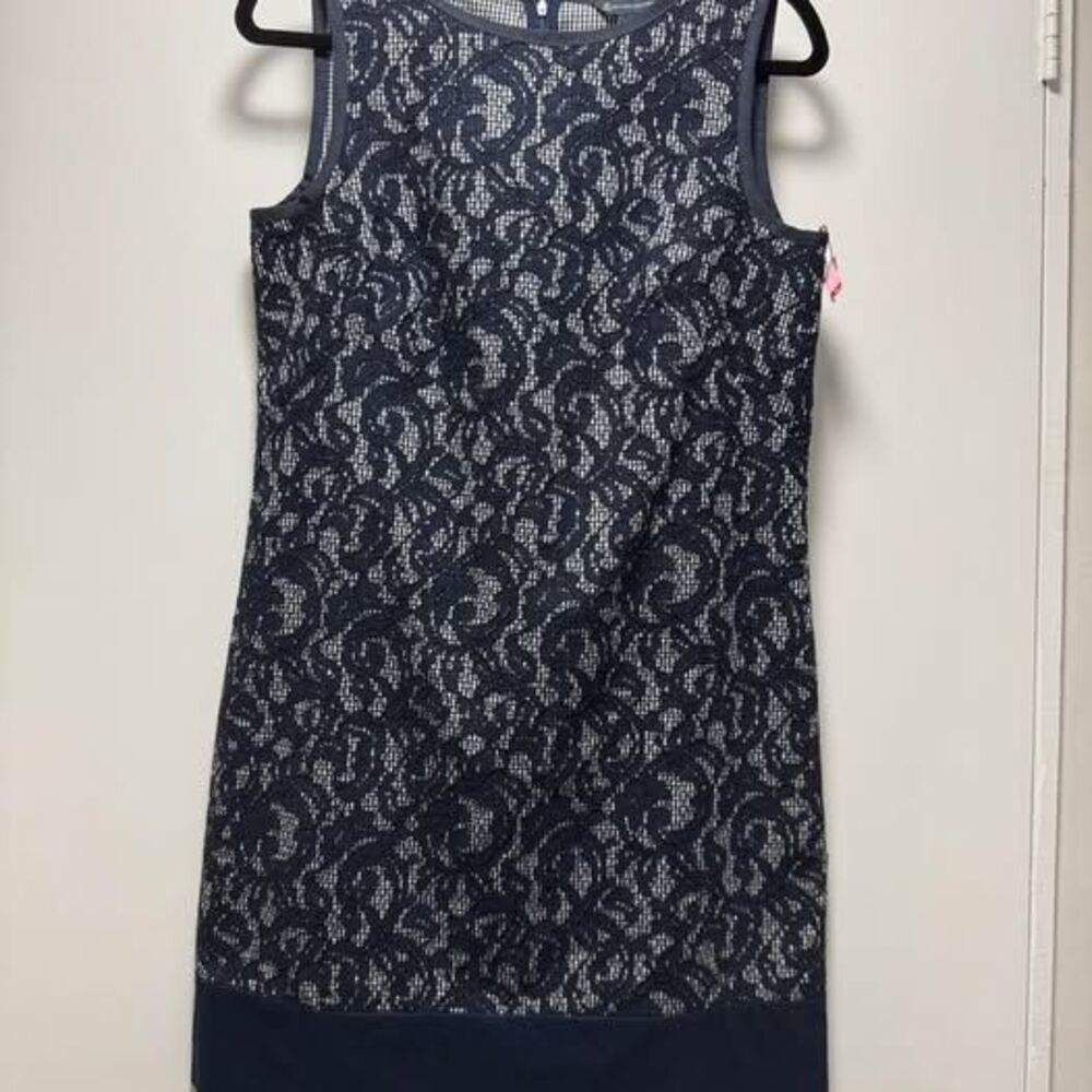 Brooks Brothers Navy Blue Lace Gingham Sleeveless Shift Dress Size 6 EUC